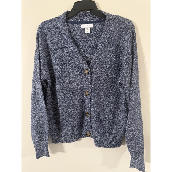 Cupcakes And Cashmere Ribbed Knit Grandpa Sweater Women's Size M Blue Button Up - Picture 1 of 5